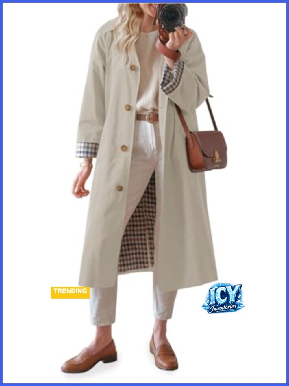 100% Polyester Long Sleeve Button Down Trench Coat Windproof Overcoat